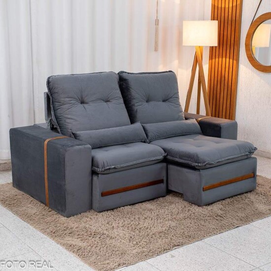 Sof� Retr�til Reclin�vel Montreal 1.90m Veludo Cinza - D33