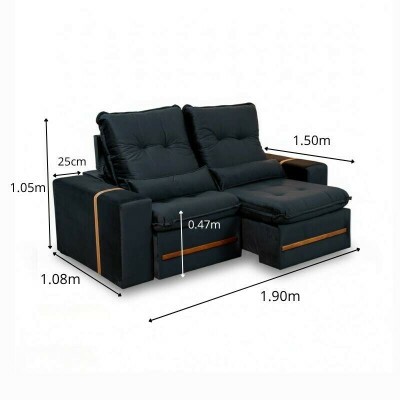 Sof� Retr�til Reclin�vel Montreal 1.90m Veludo Preto - D33