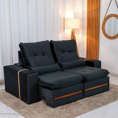 Sof� Retr�til Reclin�vel Montreal 1.90m Veludo Preto - D33