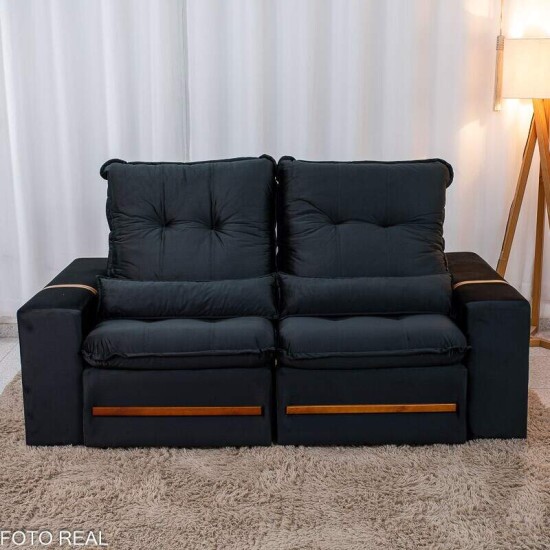 Sof� Retr�til Reclin�vel Montreal 1.90m Veludo Preto - D33