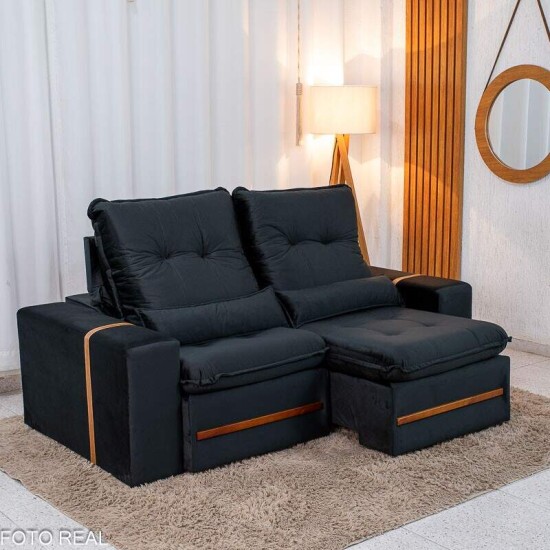 Sof� Retr�til Reclin�vel Montreal 1.90m Veludo Preto - D33