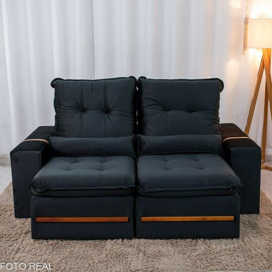 Sof� Retr�til Reclin�vel Montreal 1.90m Veludo Preto - D33