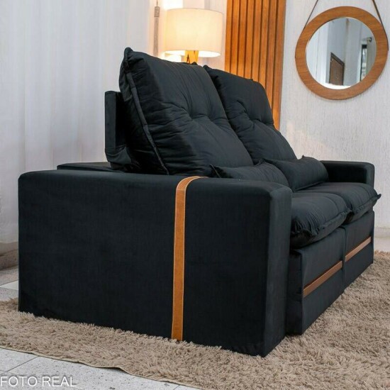 Sof� Retr�til Reclin�vel Montreal 1.90m Veludo Preto - D33