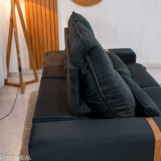 Sof� Retr�til Reclin�vel Montreal 1.90m Veludo Preto - D33