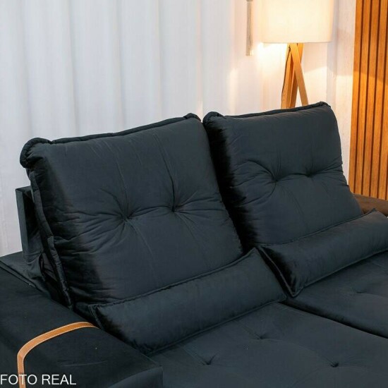 Sof� Retr�til Reclin�vel Montreal 1.90m Veludo Preto - D33