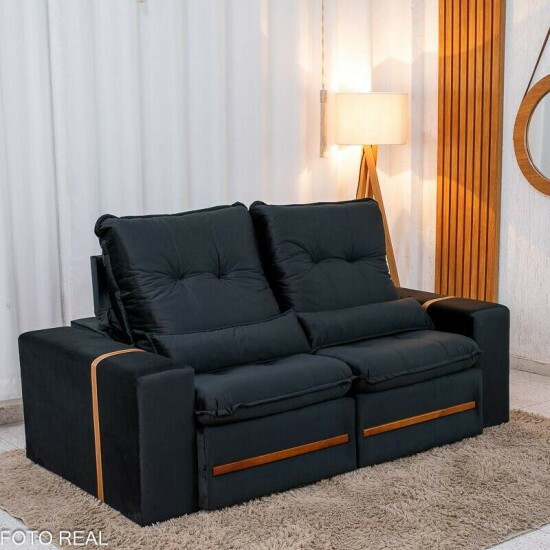 Sof� Retr�til Reclin�vel Montreal 1.90m Veludo Preto - D33