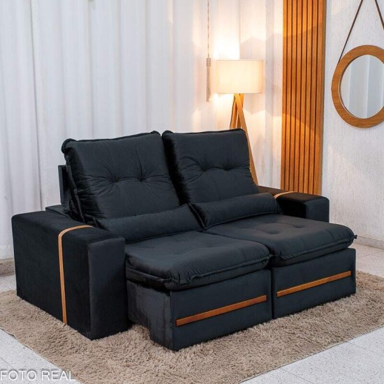 Sof� Retr�til Reclin�vel Montreal 1.90m Veludo Preto - D33