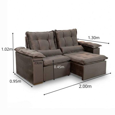Sof� Retr�til Reclin�vel Gr�cia 2.00m Veludo Marrom - Sem Caixa