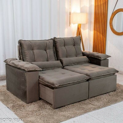 Sof� Retr�til Reclin�vel Gr�cia 2.00m Veludo Marrom - Sem Caixa