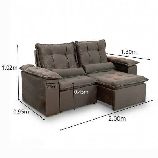 Sof� Retr�til Reclin�vel Gr�cia 2,00m Veludo Marrom - Sem Caixa