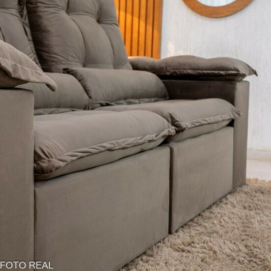 Sof� Retr�til Reclin�vel Gr�cia 2,00m Veludo Marrom - Sem Caixa