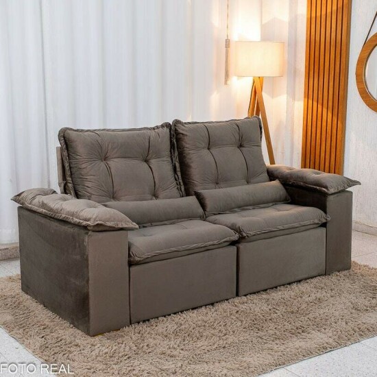 Sof� Retr�til Reclin�vel Gr�cia 2,00m Veludo Marrom - Sem Caixa