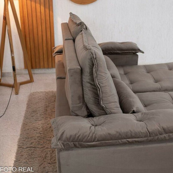 Sof� Retr�til Reclin�vel Gr�cia 2,00m Veludo Marrom - Sem Caixa