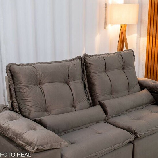 Sof� Retr�til Reclin�vel Gr�cia 2,00m Veludo Marrom - Sem Caixa