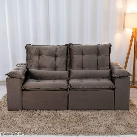 Sof� Retr�til Reclin�vel Gr�cia 2,00m Veludo Marrom - Sem Caixa
