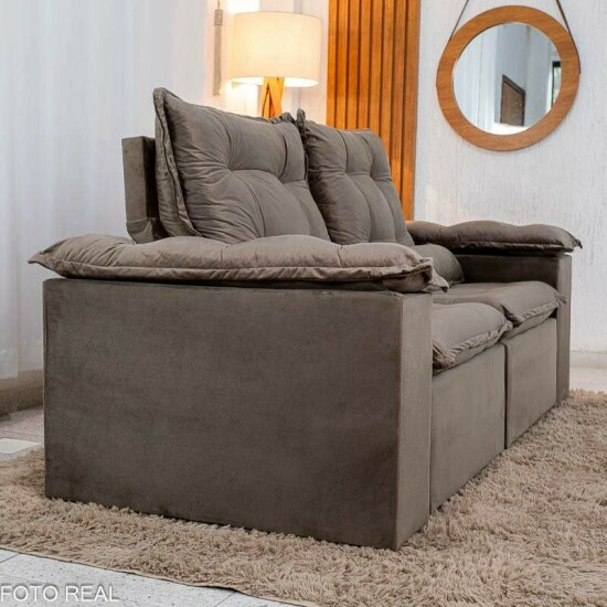 Sof� Retr�til Reclin�vel Gr�cia 2,00m Veludo Marrom - Sem Caixa