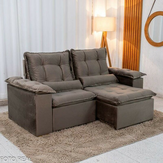 Sof� Retr�til Reclin�vel Gr�cia 2,00m Veludo Marrom - Sem Caixa