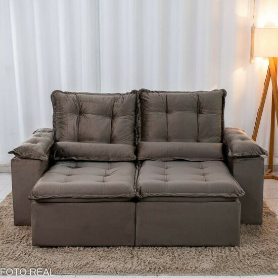 Sof� Retr�til Reclin�vel Gr�cia 2,00m Veludo Marrom - Sem Caixa