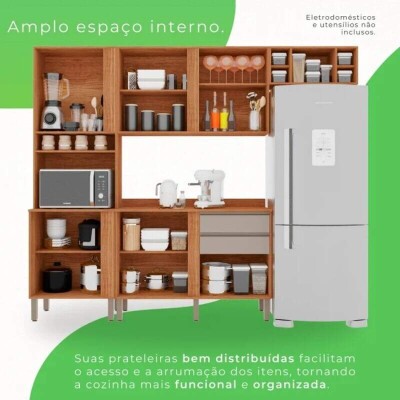 Torre Quente Cozinha P�rola + Balc�o 1.20m + A�reo 1 Portas 1.20m + Arm�rio de geladeira P�rola Cinamomo/Off Sall�to