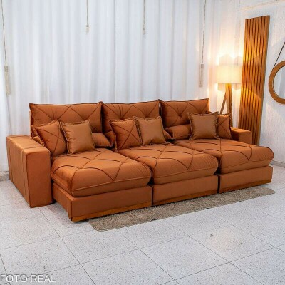 Sof� Retr�til Reclin�vel Gran Bello 3.20m Veludo Terracota 24 - Molas Ensacadas