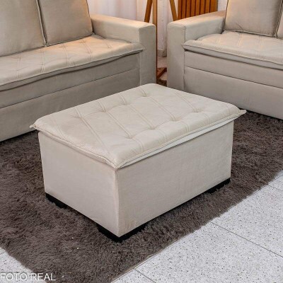 Sof� 3 e 2 lugares Fran�a com Puff Veludo Bege A32