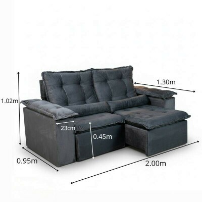 Sof� Retr�til Reclin�vel Gr�cia 2.00m Veludo Cinza - Sem Caixa
