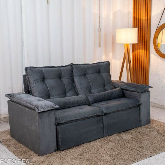 Sof� Retr�til Reclin�vel Gr�cia 2.00m Veludo Cinza - Sem Caixa