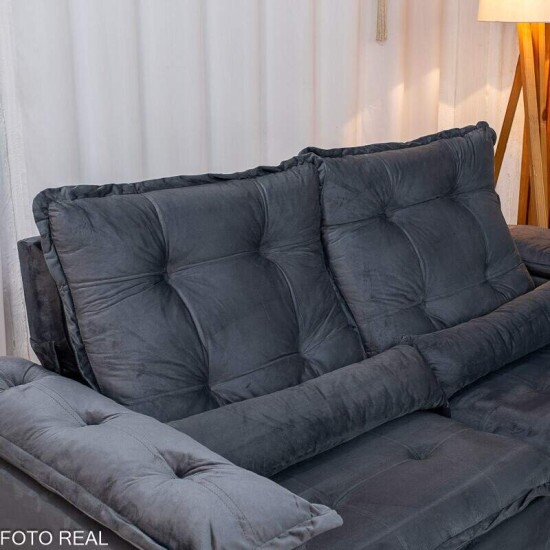 Sof� Retr�til Reclin�vel Gr�cia 2.00m Veludo Cinza - Sem Caixa