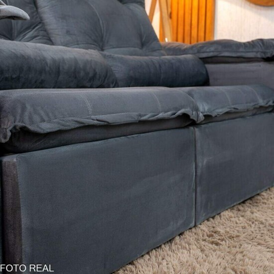 Sof� Retr�til Reclin�vel Gr�cia 2.00m Veludo Cinza - Sem Caixa