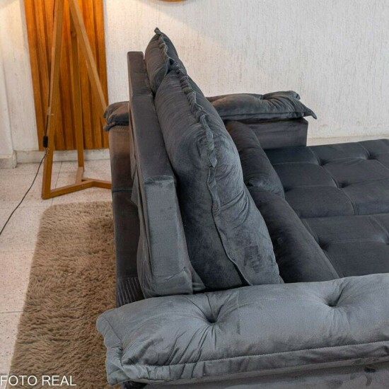 Sof� Retr�til Reclin�vel Gr�cia 2.00m Veludo Cinza - Sem Caixa