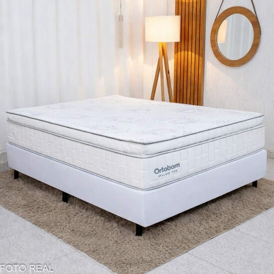 Box Casal Korino Branco Ortobel + Colch�o Casal New Freedom 138x188x69 Molas Ensacadas Pocket Espuma Viscoel�stica D33 - Ortobom | Suporta at� 300kg