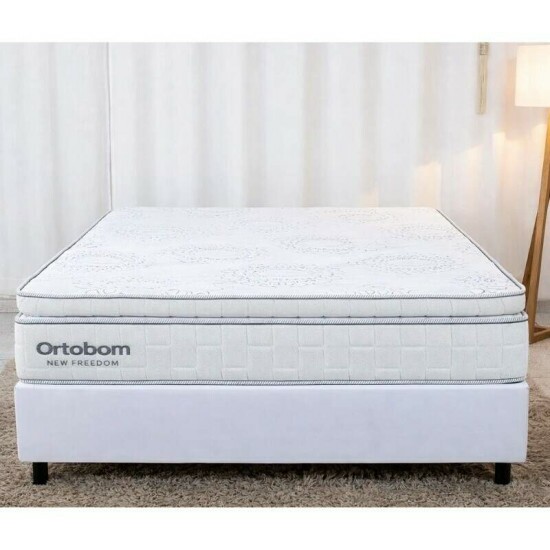 Box Casal Korino Branco Ortobel + Colch�o Casal New Freedom 138x188x69 Molas Ensacadas Pocket Espuma Viscoel�stica D33 - Ortobom | Suporta at� 300kg