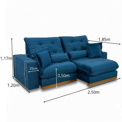 Sof� Retr�til Reclin�vel Toronto 2.50m Veludo Azul 4061 - D33 e Molas Ensacadas