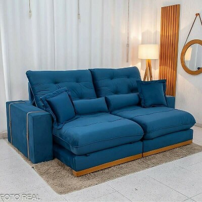 Sof� Retr�til Reclin�vel Toronto 2.50m Veludo Azul 4061 - D33 e Molas Ensacadas