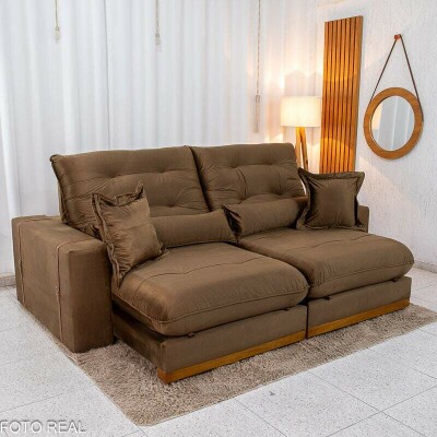 Sof� Retr�til Reclin�vel Toronto 2.50m Veludo Bege 4056 - D33 e Molas Ensacadas
