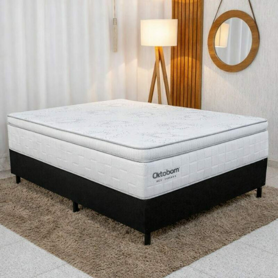 Colch�o Casal New Freedom Molas Ensacadas Ortobom + Box Casal Sued Preto Nosso Sonho 138x188x69 | Suporta at� 300kg
