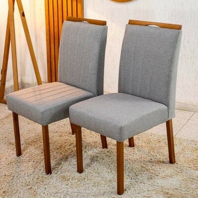 Mesa de Jantar Moscou 90x90 Vidro Off/Cinamomo Minas Plac + 4 Cadeiras Isabela Linho Cinza 05 Madeira Maci�a KM Decor - Entregue Montada