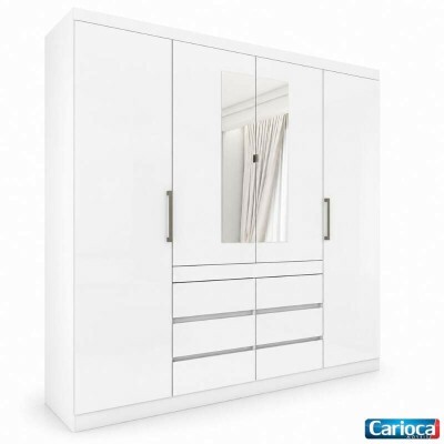 Guarda-Roupa Imp�rio Larg. 2.00m Branco C/Espelho 4 Portas 6 Gavetas - Carioca