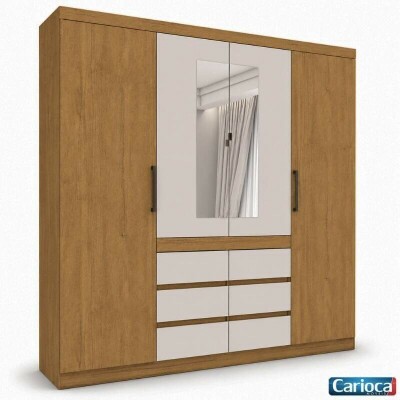 Guarda-Roupa Imp�rio Larg. 2.00m Cinamomo/Off C/Espelho 4 Portas 6 Gavetas - Carioca