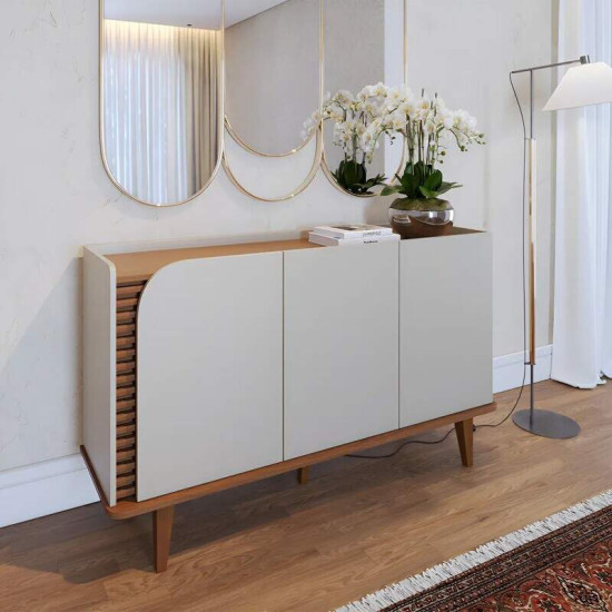 Buffet 1.36m Jurer� com Detalhe Ripado Off White Matte/Freij� - Colibri