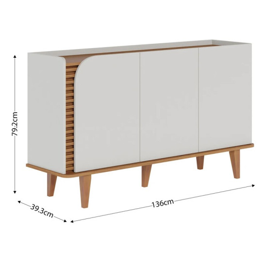 Buffet 1.36m Jurer� com Detalhe Ripado Off White Matte/Freij� - Colibri