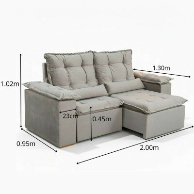 Sof� Retr�til Reclin�vel Gr�cia 2.00m Veludo Bege - Sem caixa