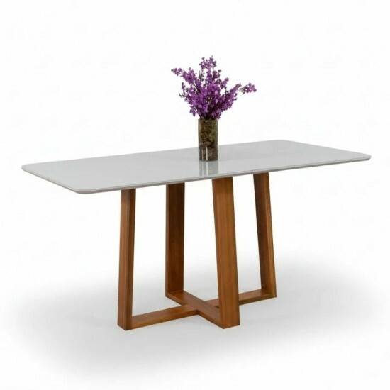 Mesa de Jantar Pedro 160x80 Vidro Off Base Madeira + 6 Cadeiras Lisboa Veludo Azul 503 Art Assento - Entregue Montada
