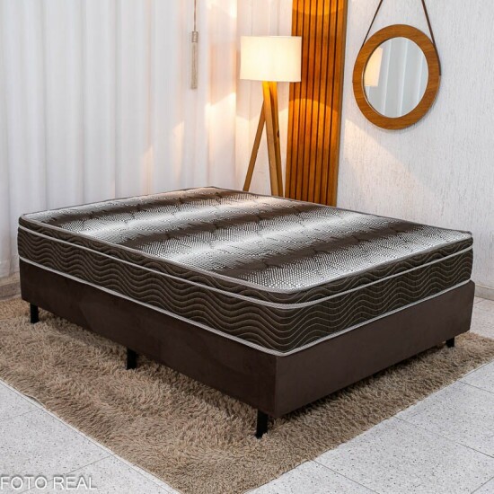 Colch�o Casal Ortop�dico Light Ortobom + Base Box Casal Sued Marrom Ortobel - 138x188x62