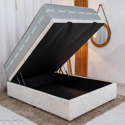 Base Box Ba� Casal Prime Confort Linh�o Palha Blindado - Issacar + Colch�o Casal Carbon Molas Ensacadas 138x188x77 - Anjos | Suporta at� 240kg
