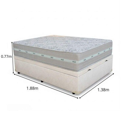 Base Box Ba� Casal Prime Confort Linh�o Palha Blindado - Issacar + Colch�o Casal Carbon Molas Ensacadas 138x188x77 - Anjos | Suporta at� 240kg