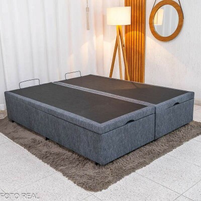 Base Box Baú Queen Bipartido Confort Linhão Petróleo Blindado 158x198x45 cm - Issacar