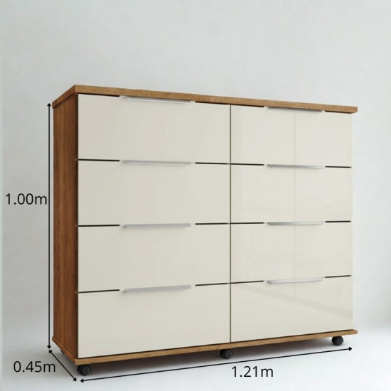 C�moda 1,21m Athenas Cedro/Areia 8 Gavetas - Rud Rack