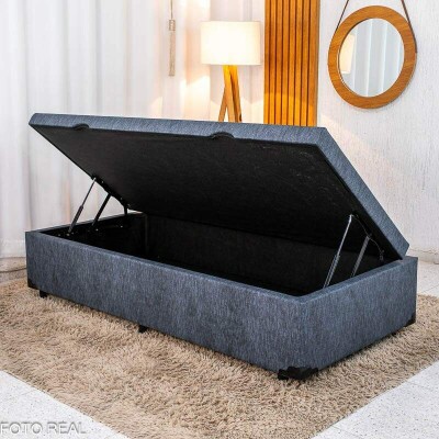 Box Ba� Solteiro Prime Confort 88x188x45 Linho Petr�leo Blindado - Issacar