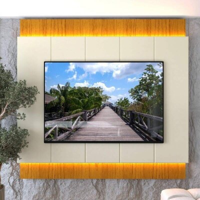 Painel Magn�fico 220 Larg. 2.18m Nature/Off C/LED e Detalhe Ripado para TV at� 85